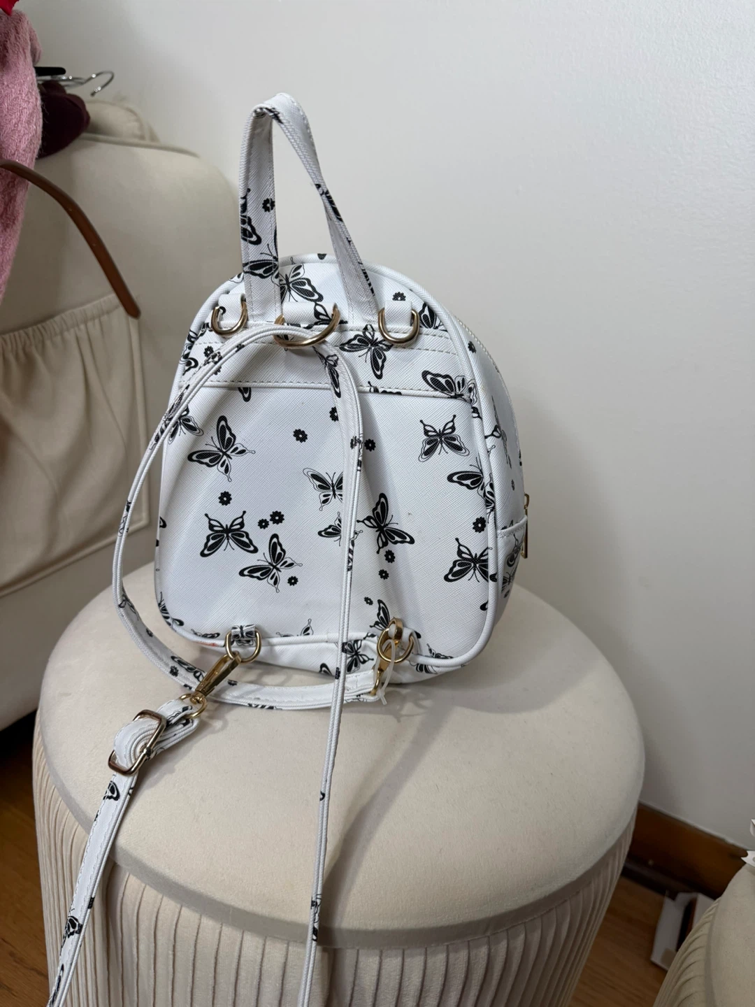 White Butterfly Print Mini Backpack - photo 2
