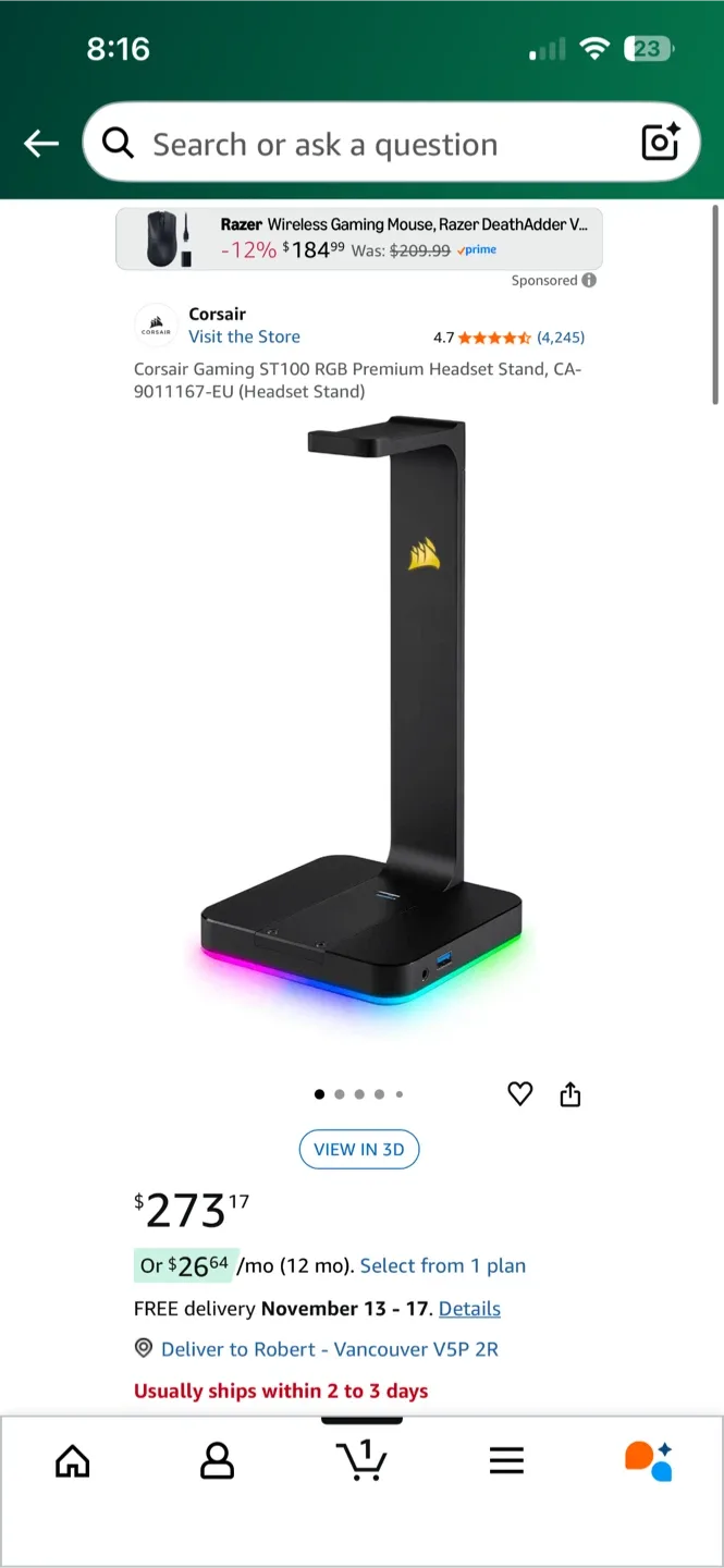 Corsair rgb headphone stand thumbnail