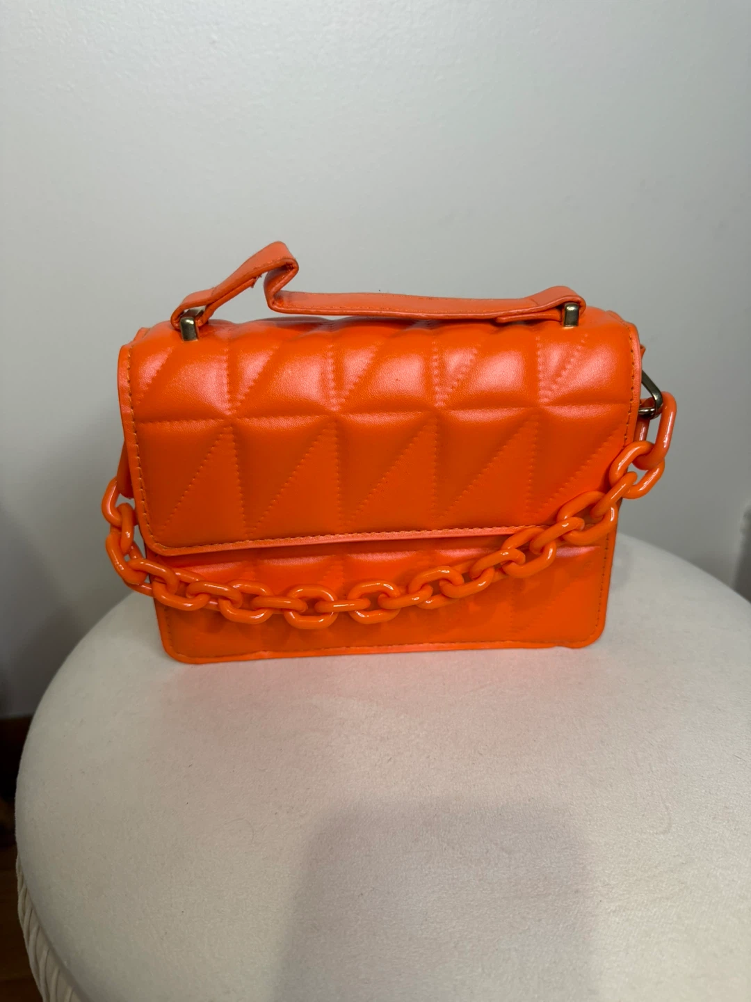 Orange Quilted Crossbody Bag