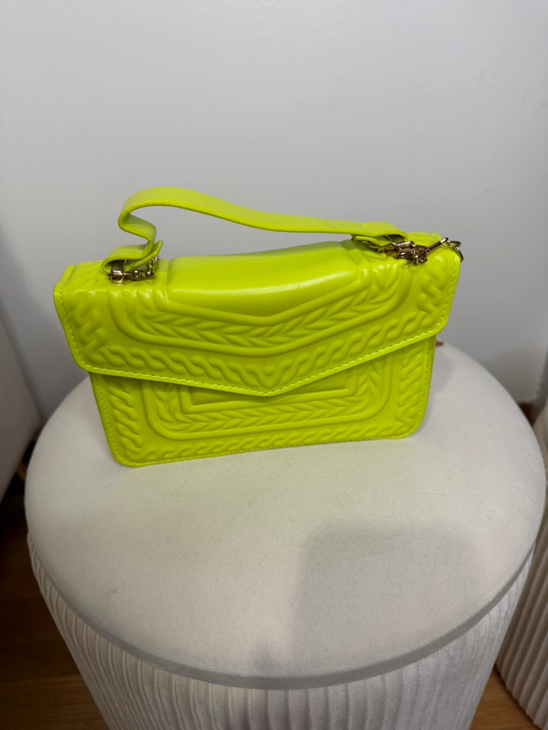 Neon Green Chain Detail Shoulder Bag