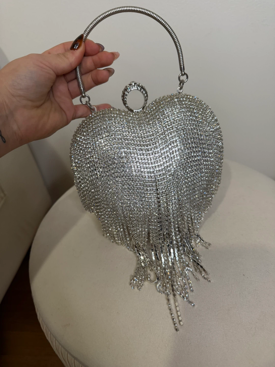 Silver Rhinestone Heart-Shaped Party Bag