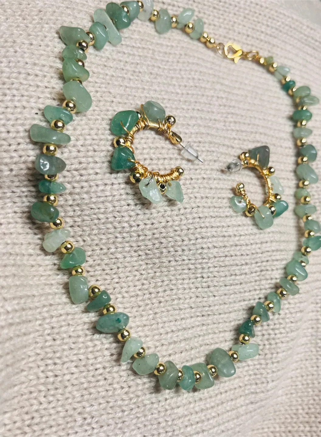 Necklace and Earring Set - Green Stone - Quartz image indicator(3)