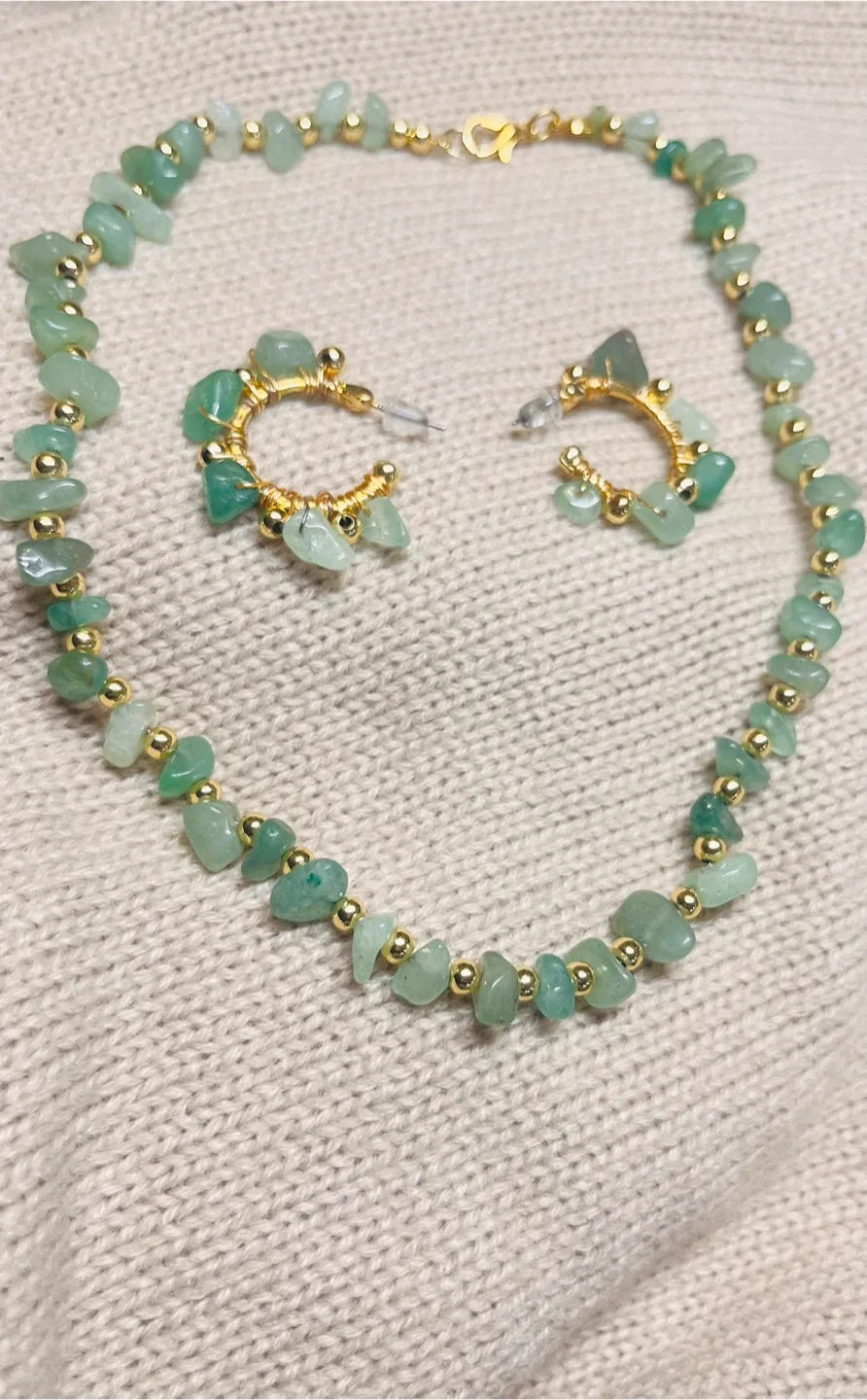 Necklace and Earring Set - Green Stone - Quartz image indicator(2)