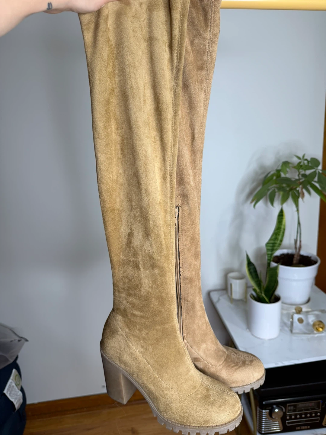 Tan Thigh High Heel Boots