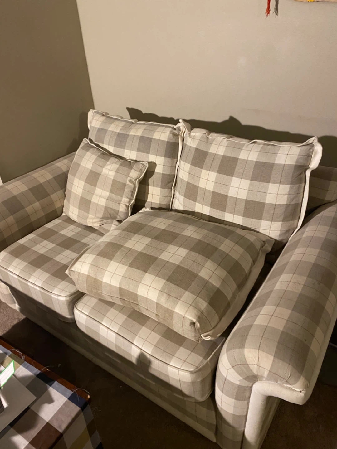 Plaid Sofa with Pillows