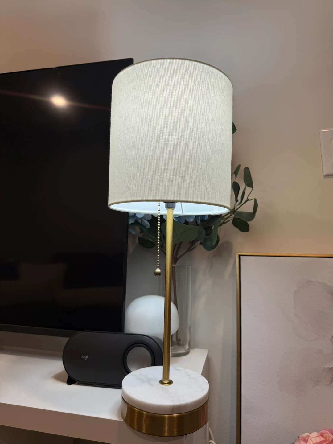 Table Lamp - White Shade, Marble Base