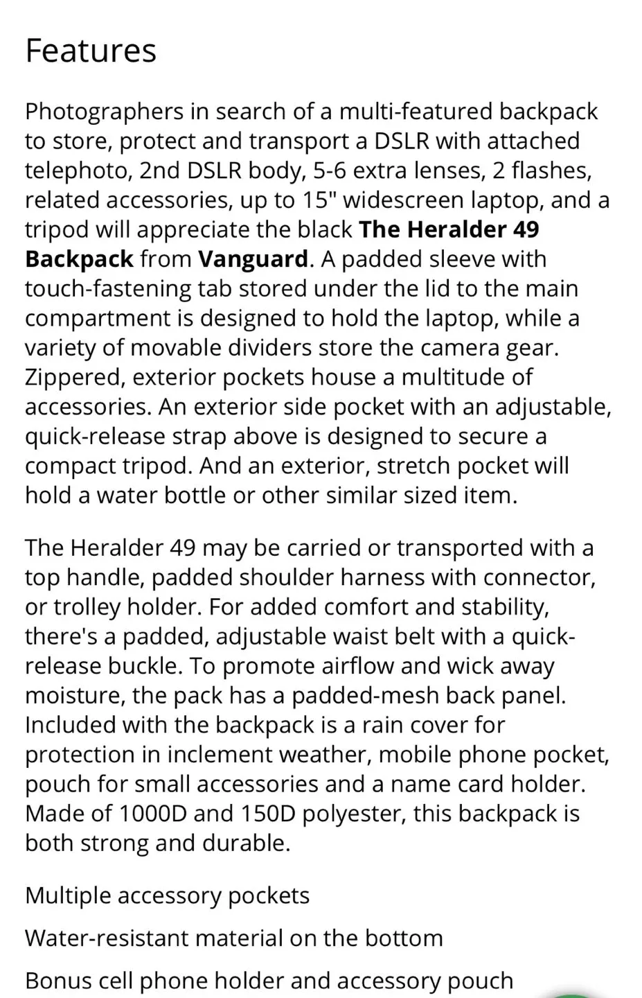 Vanguard The Heralder 49 Camera Backpack image indicator(6)