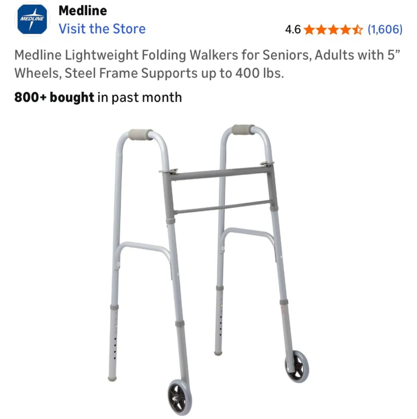 Medline Lightweight Folding Walker for Seniors