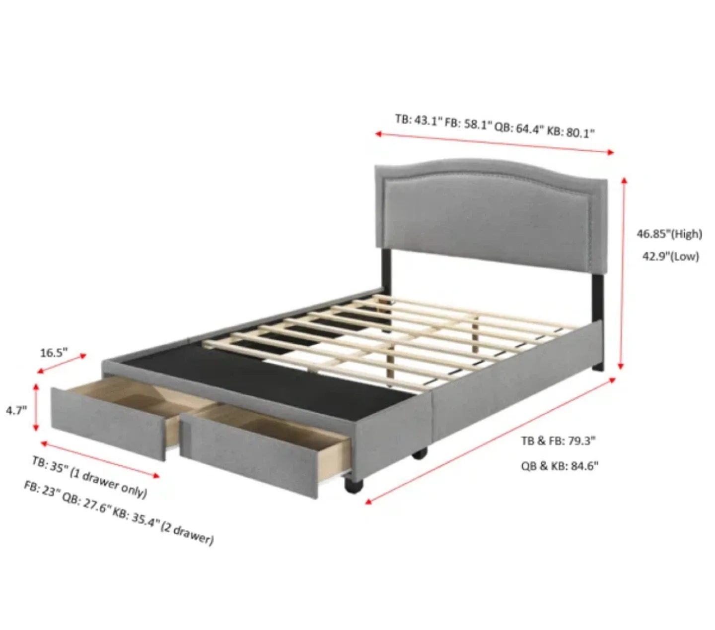 Gray Upholstered Bed Frame with Drawers (Queen) image indicator(3)