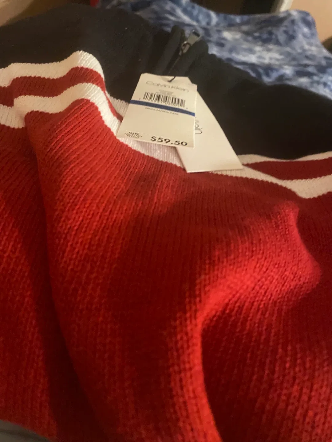 New Calvin Klein Red Striped Sweater