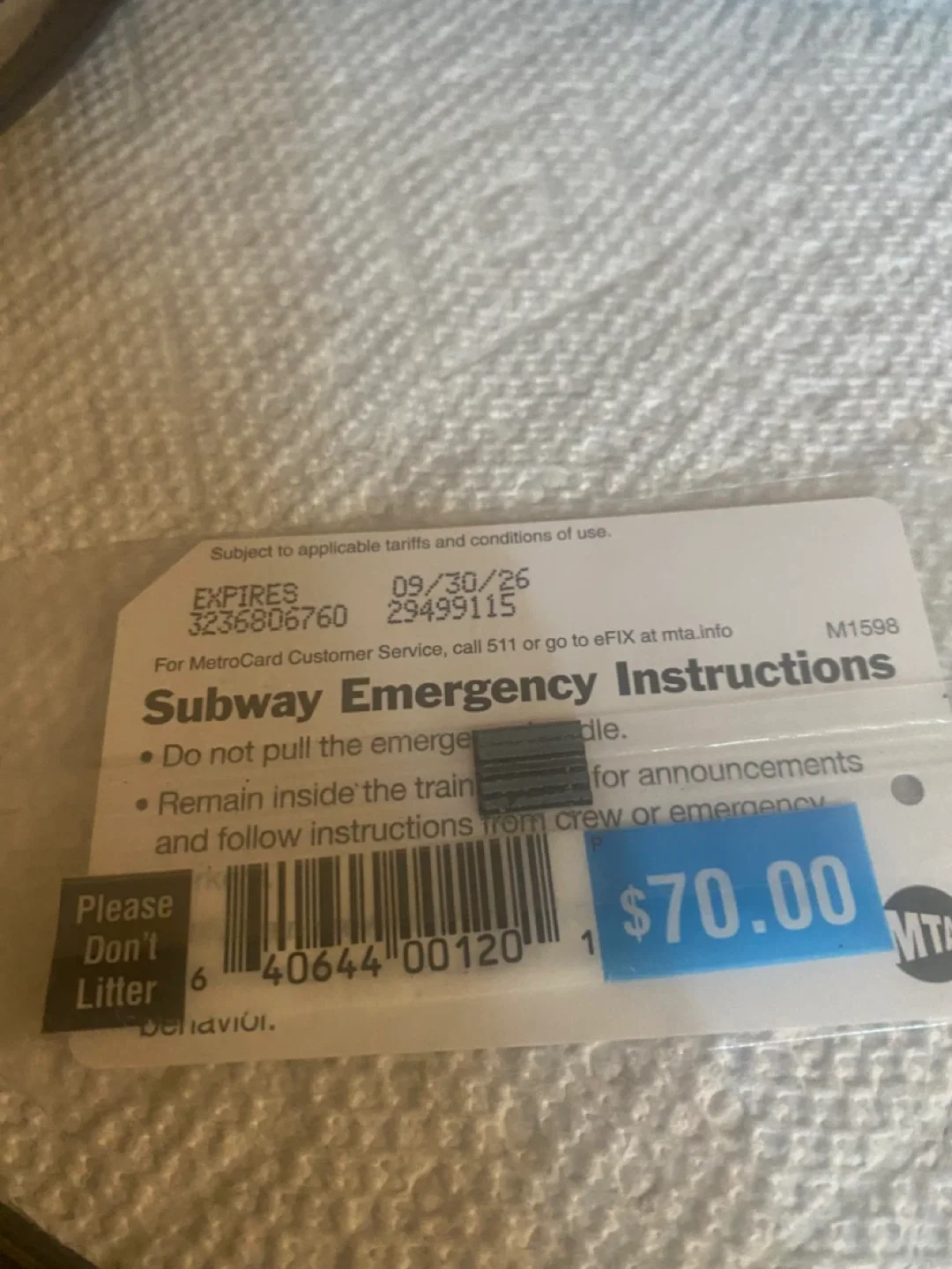 MTA MetroCard $70 image indicator(3)