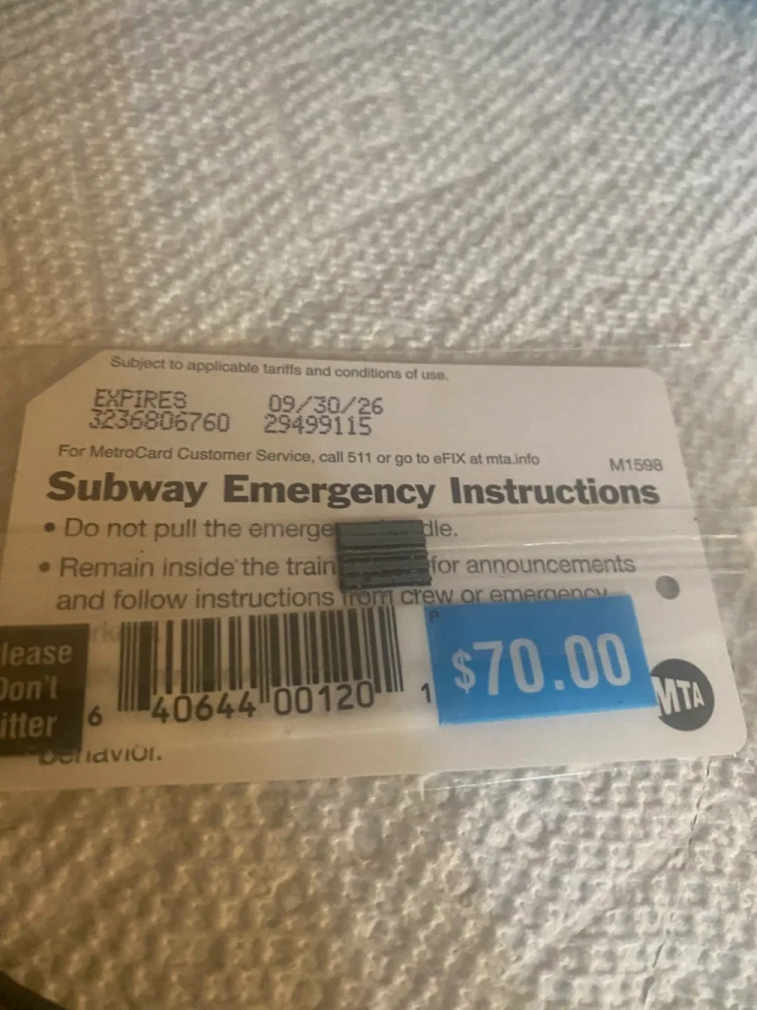 MTA MetroCard $70 image indicator(2)