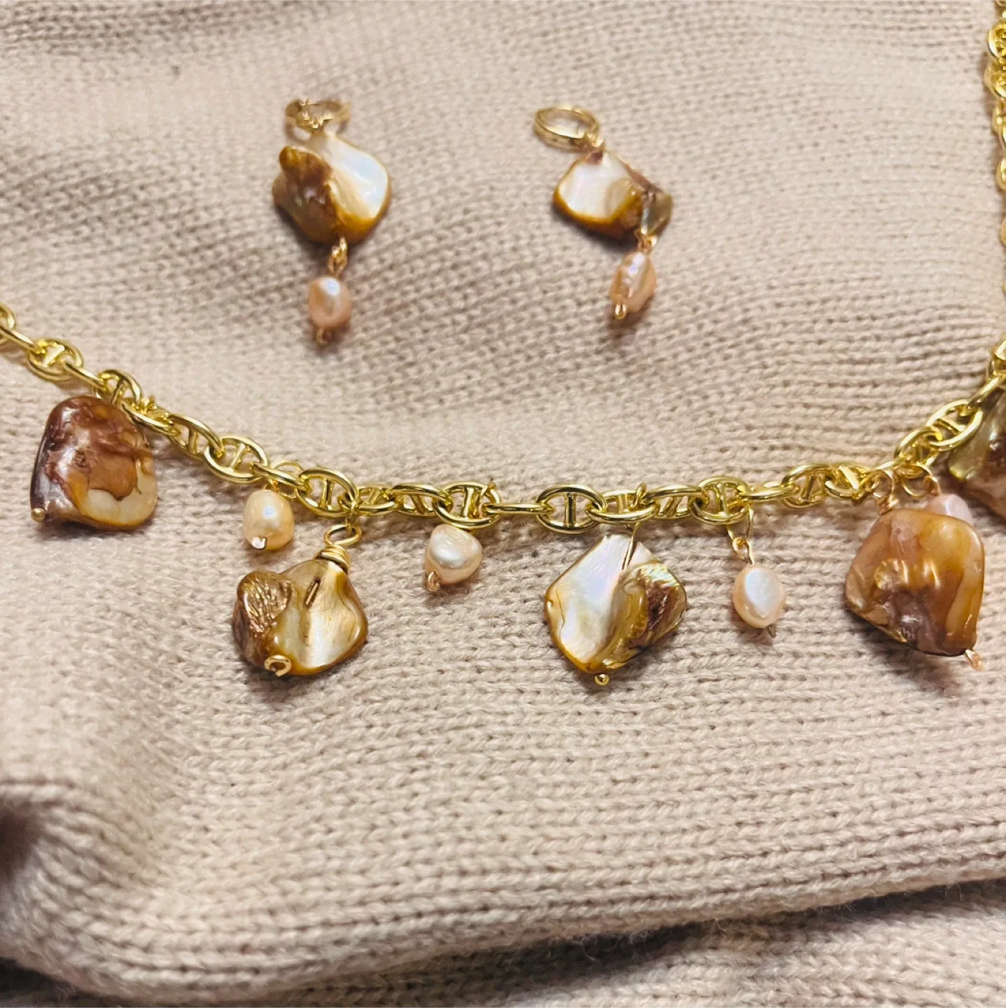 Handmade Gold Chain Necklace & Earring Set thumbnail