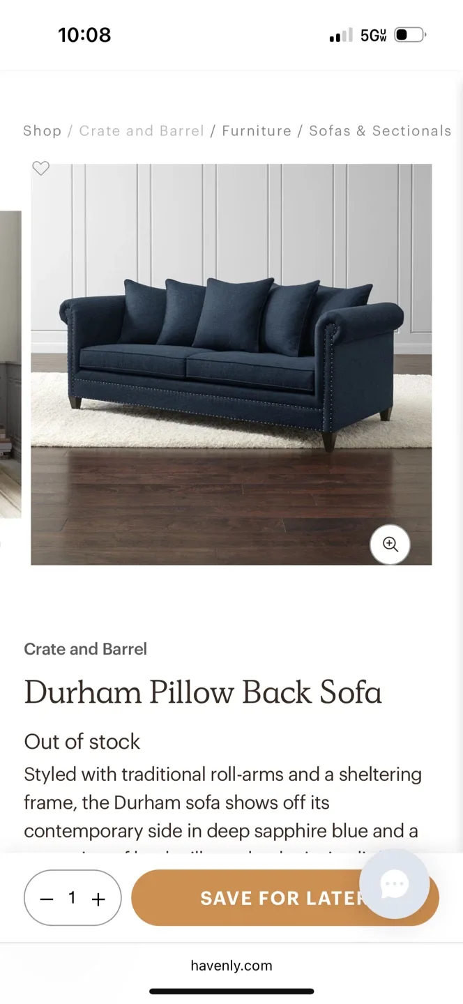 1 Crate and Barrel couch with pillows. Garage pickup image indicator(3)