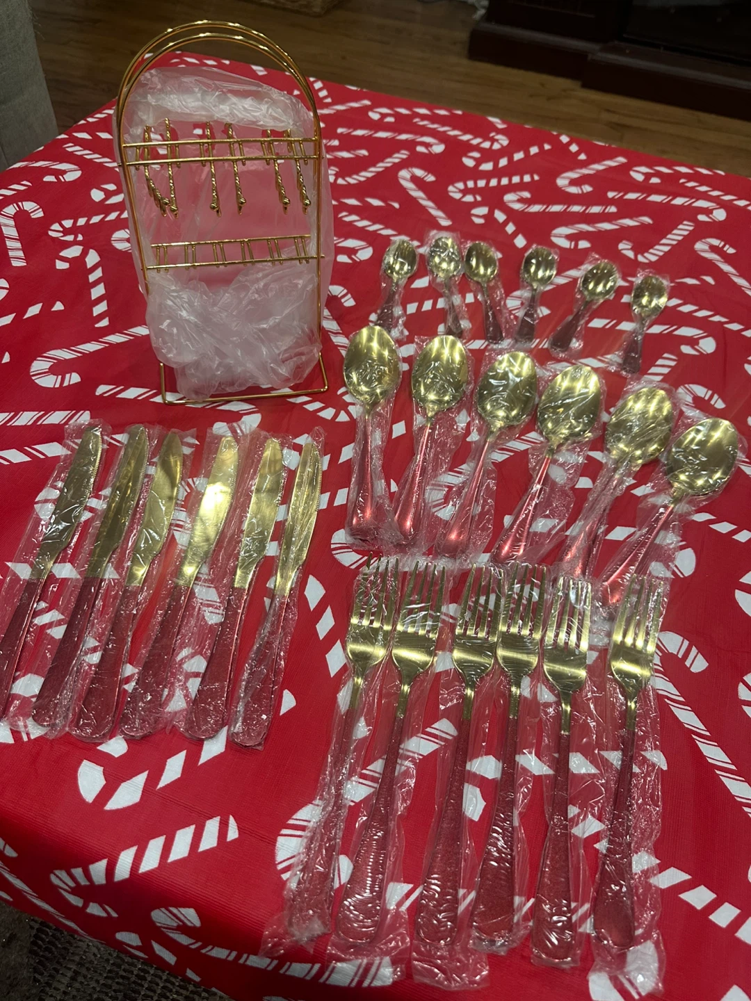 New Gold and Red Flatware Set