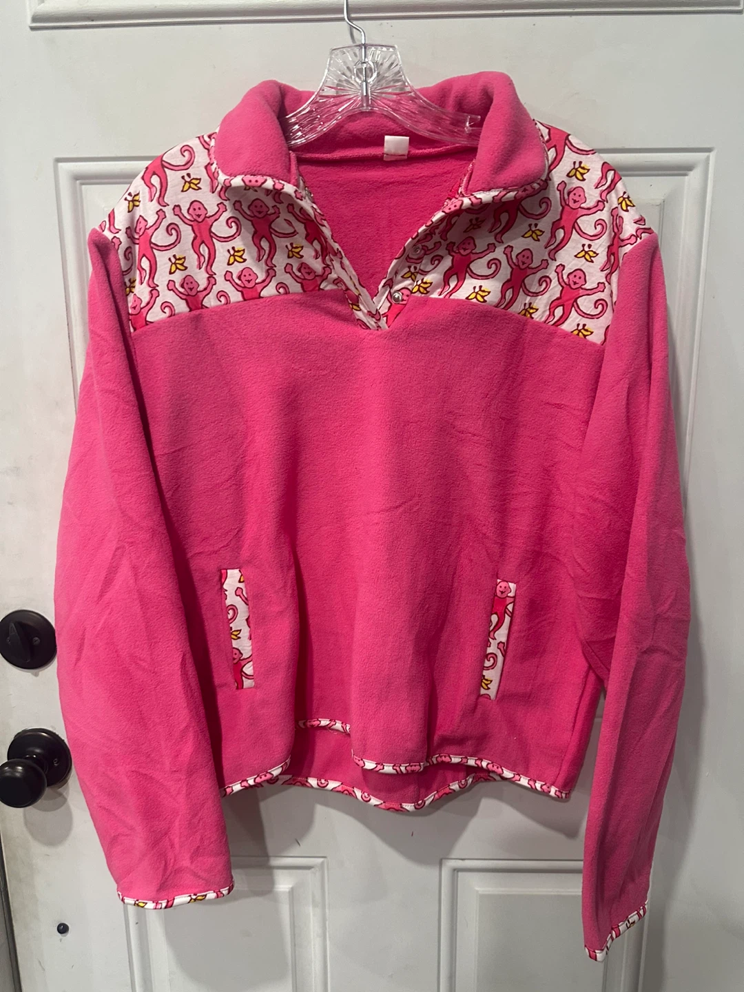 Pink Monkey Pattern Fleece Pullover - Size S