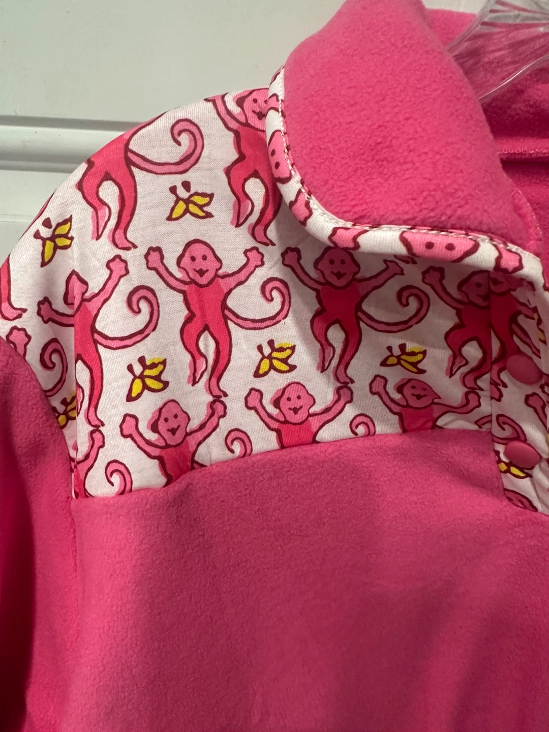 Pink Monkey Pattern Fleece Pullover - Size S - photo 4