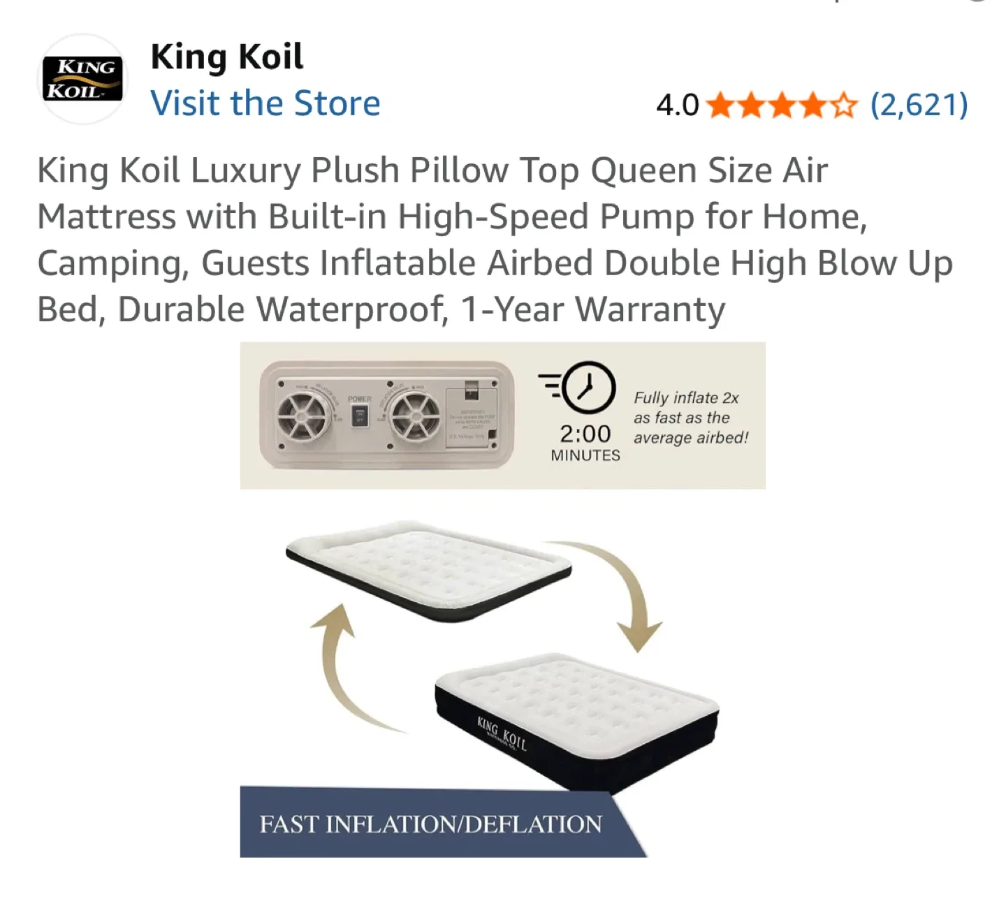 King Koil Queen Air Mattress w/ Built-in Pump image indicator(3)