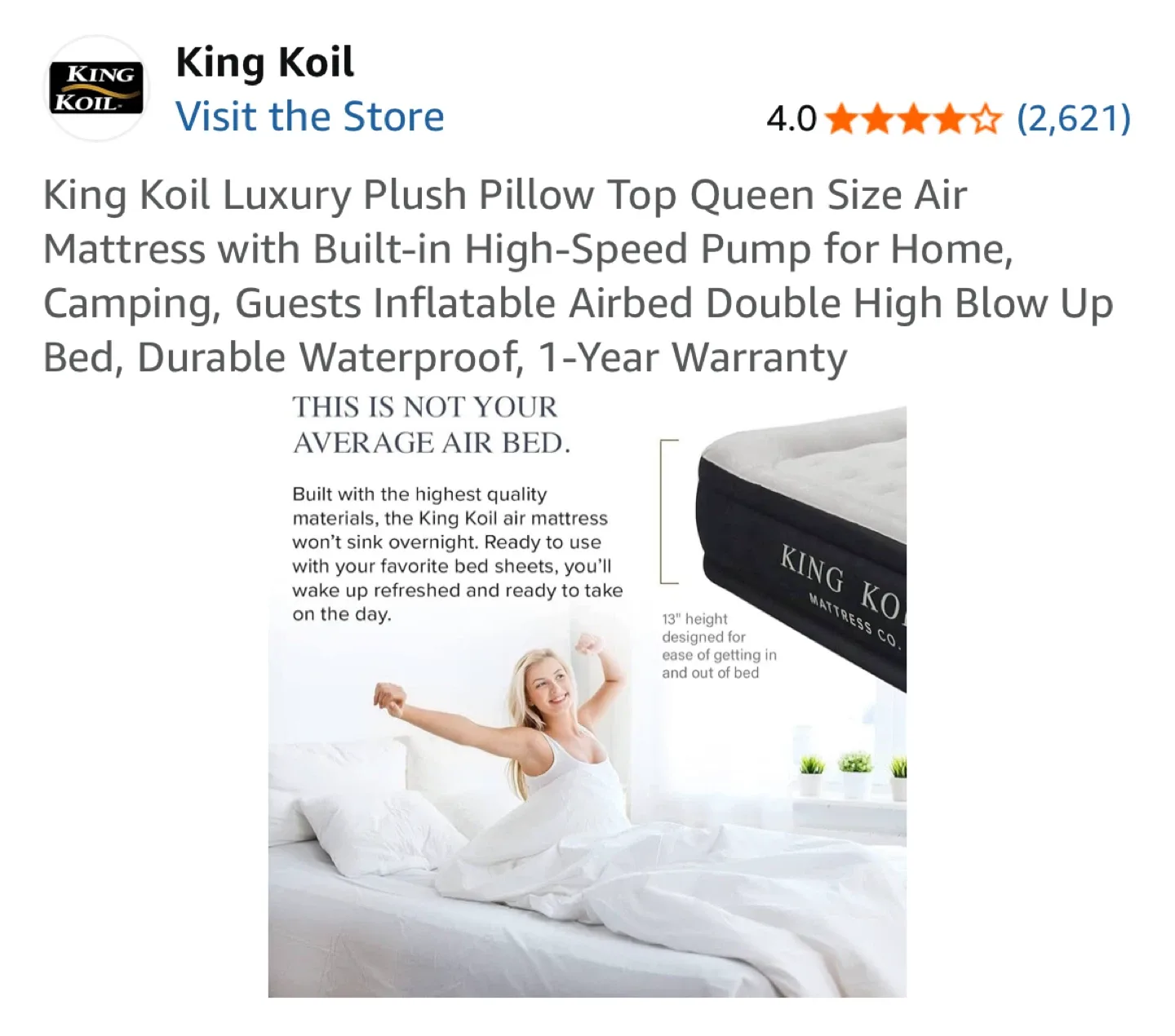 King Koil Queen Air Mattress w/ Built-in Pump image indicator(2)