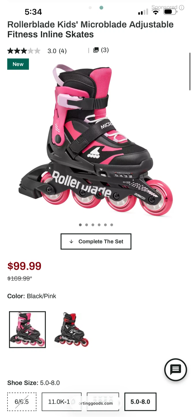Rollerblade Kids' Microblade Inline Skates - Black/Pink