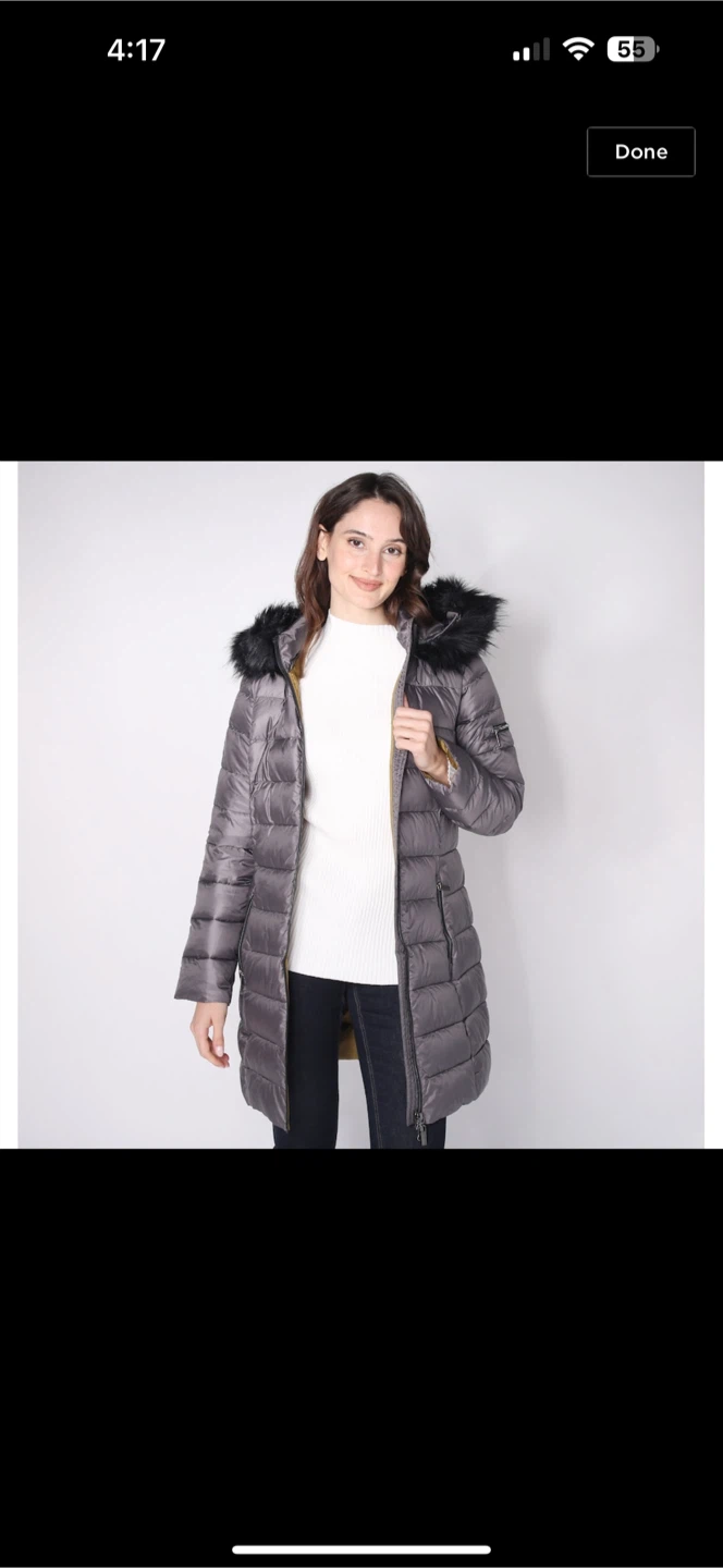Nuage Long Jacket with Faux Fur Trim