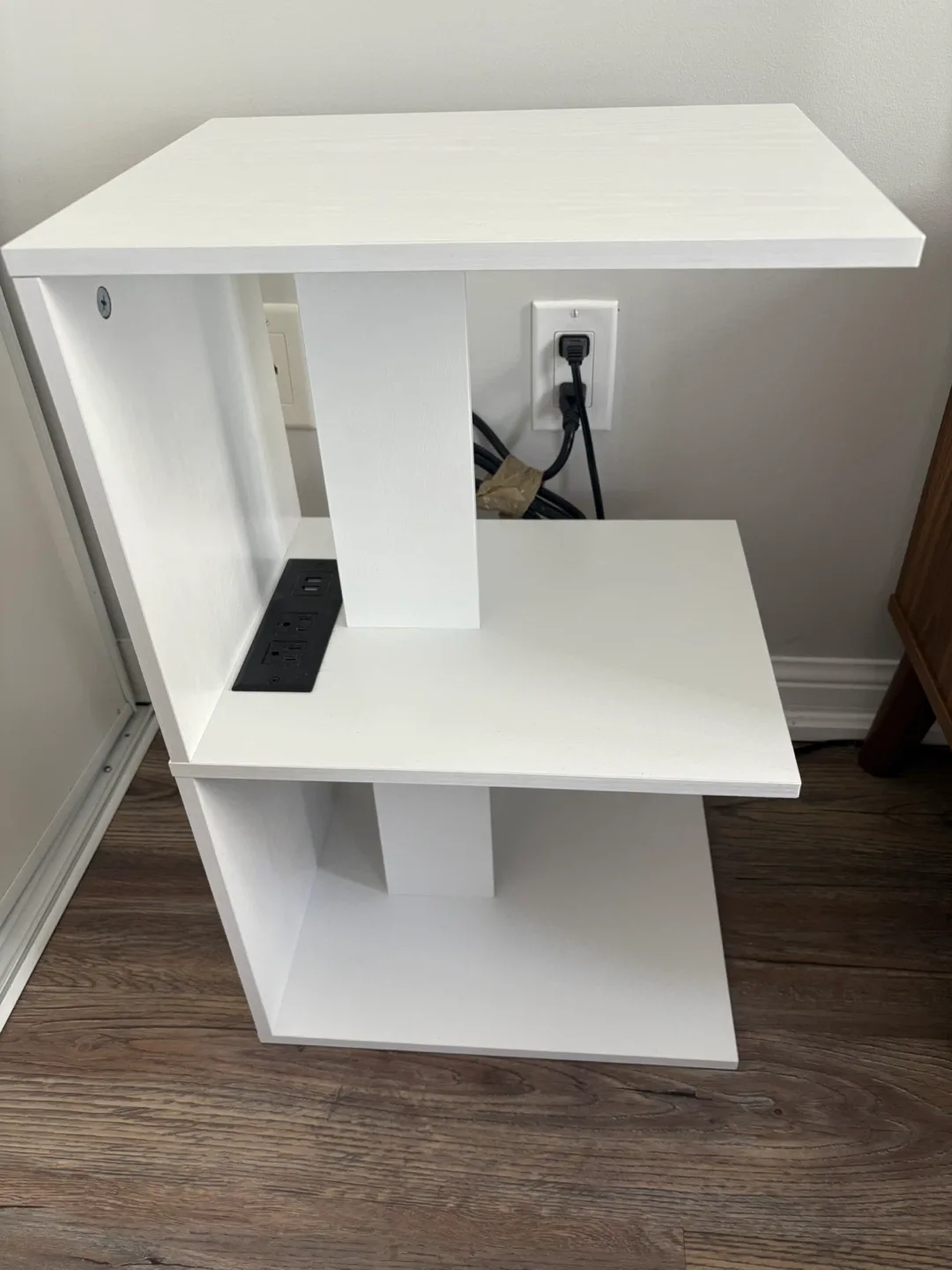 White Modern Nightstand with USB Ports thumbnail
