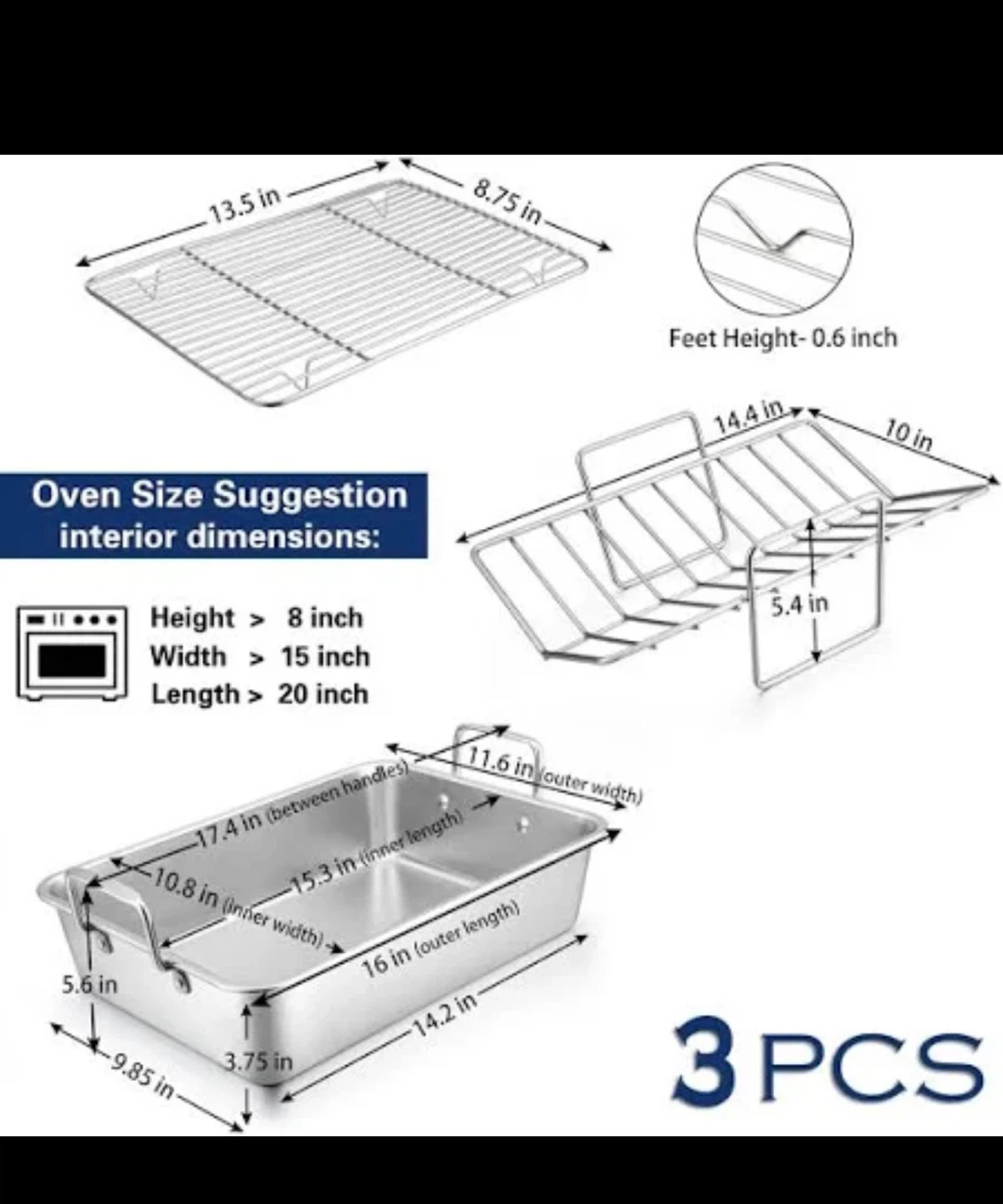 Stainless Steel Turkey Roasting Pan with Rack 16" - photo 2