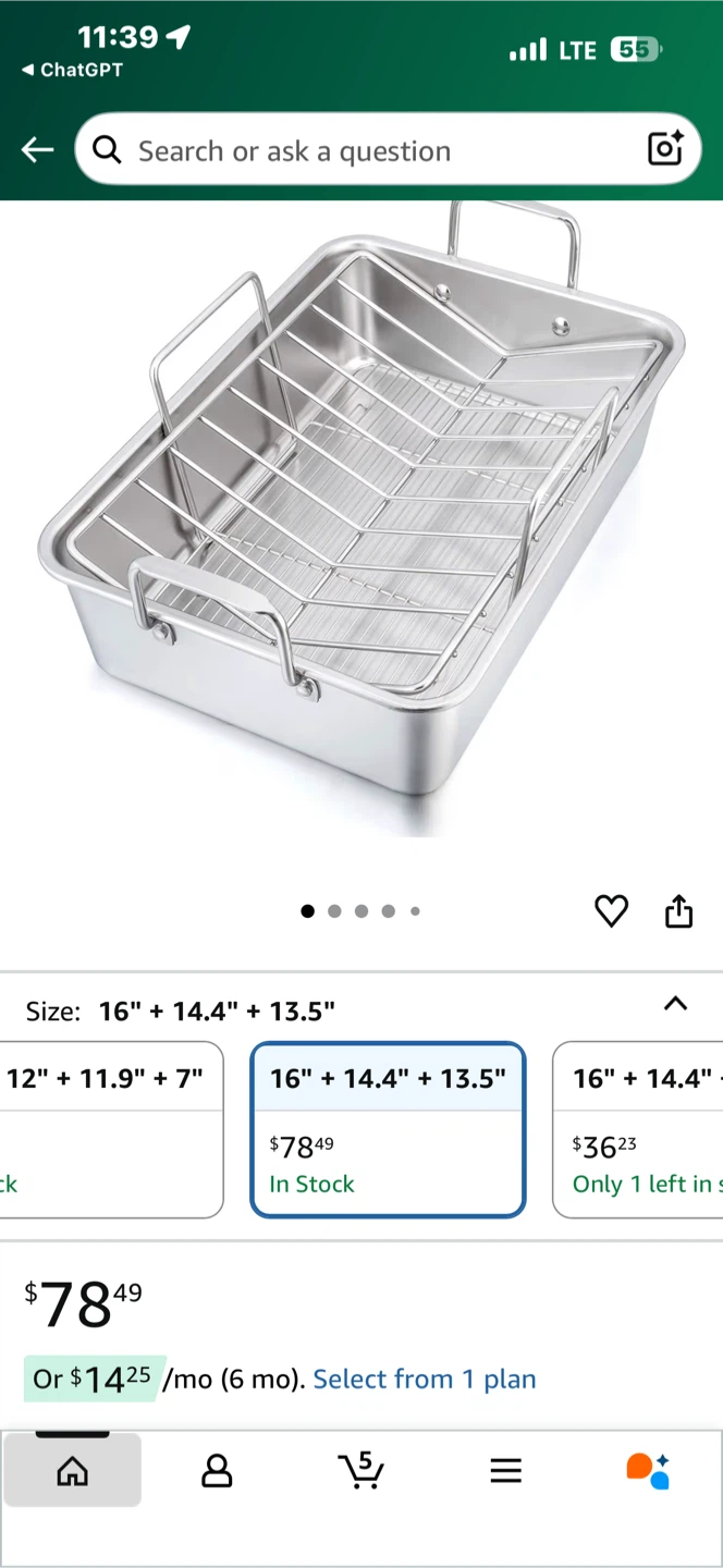 Stainless Steel Turkey Roasting Pan with Rack 16"