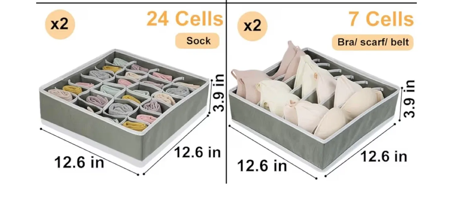 Drawer Organizer Bins - 24 & 7 Cells, Gray image indicator(2)