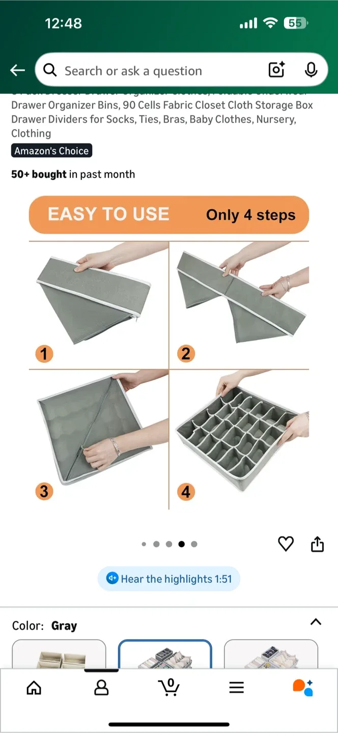 Drawer Organizer Bins - 24 & 7 Cells, Gray image indicator(4)