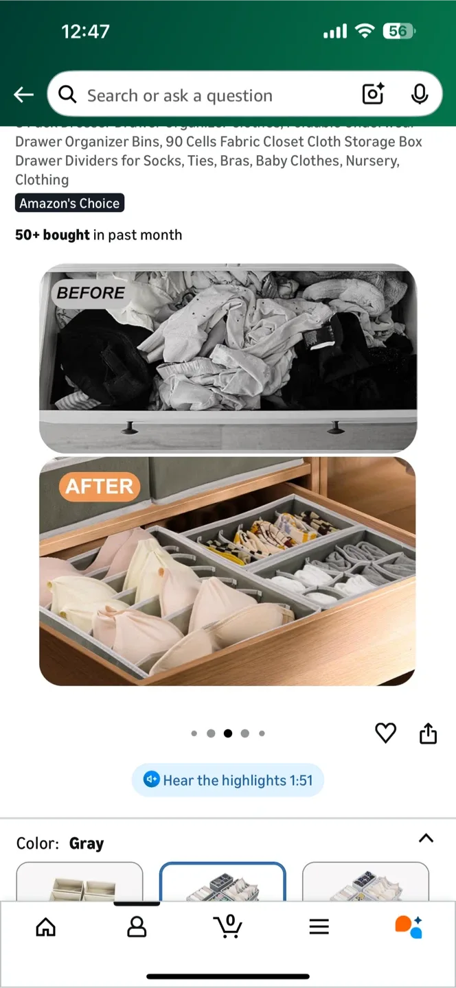 Drawer Organizer Bins - 24 & 7 Cells, Gray image indicator(5)