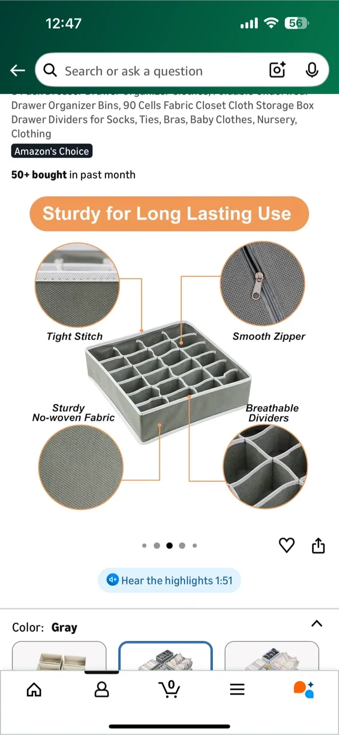 Drawer Organizer Bins - 24 & 7 Cells, Gray image indicator(3)