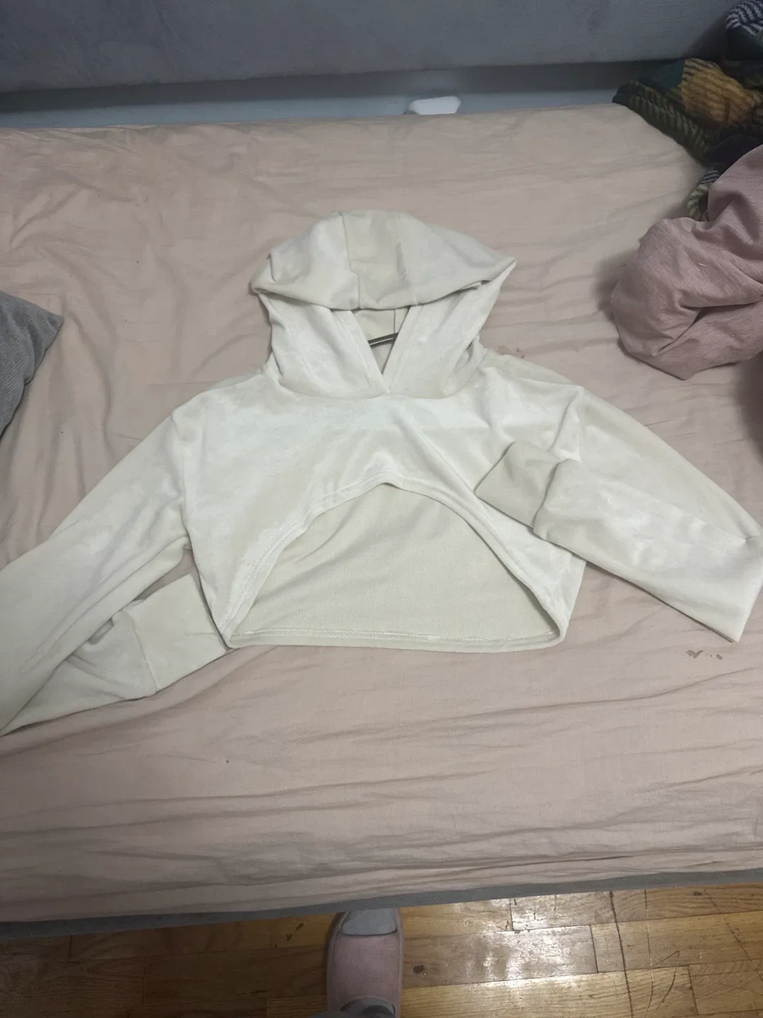 Cream Cropped Hoodie