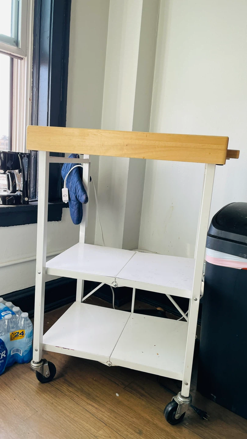Rolling foldable Microwave table with Wooden Top - photo 2