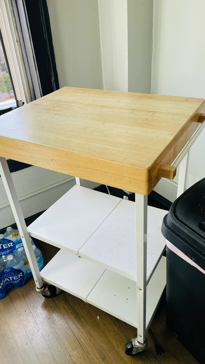 Rolling foldable Microwave table with Wooden Top