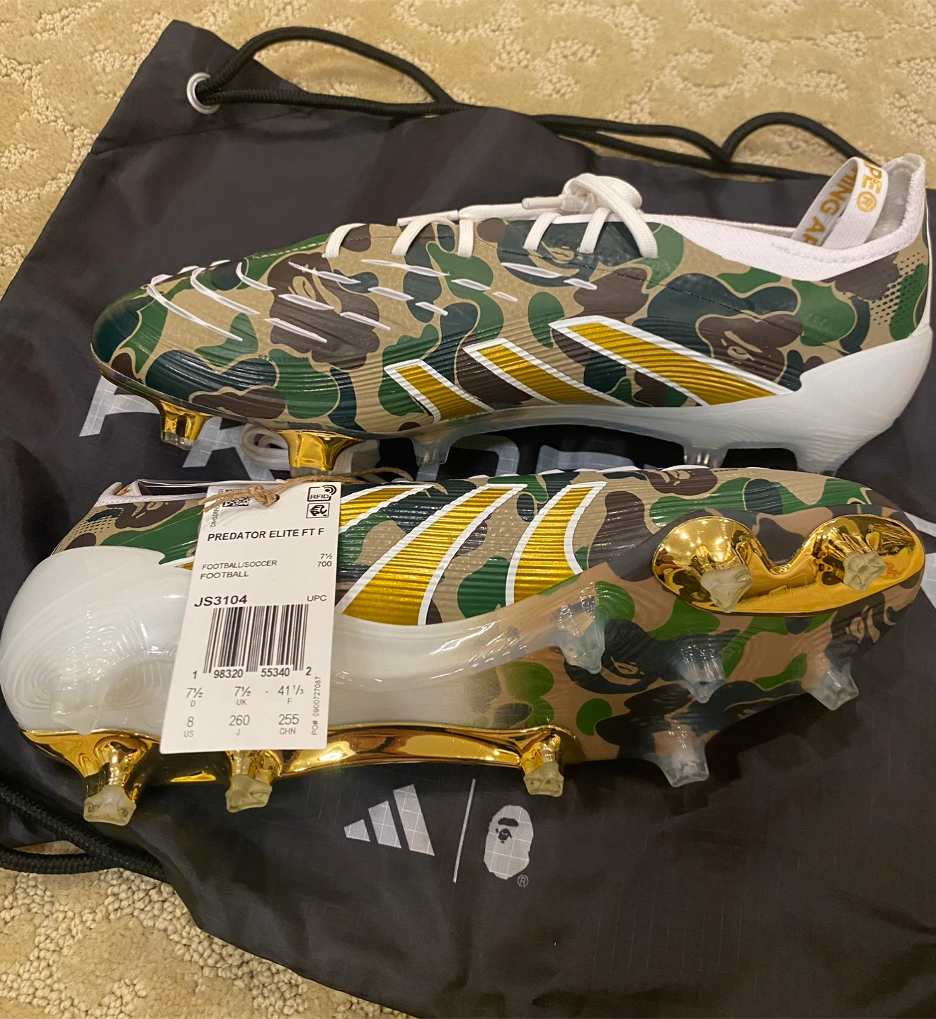 Adidas x BAPE Predator Elite FT FG Camo Cleats - Size 8 - photo 5