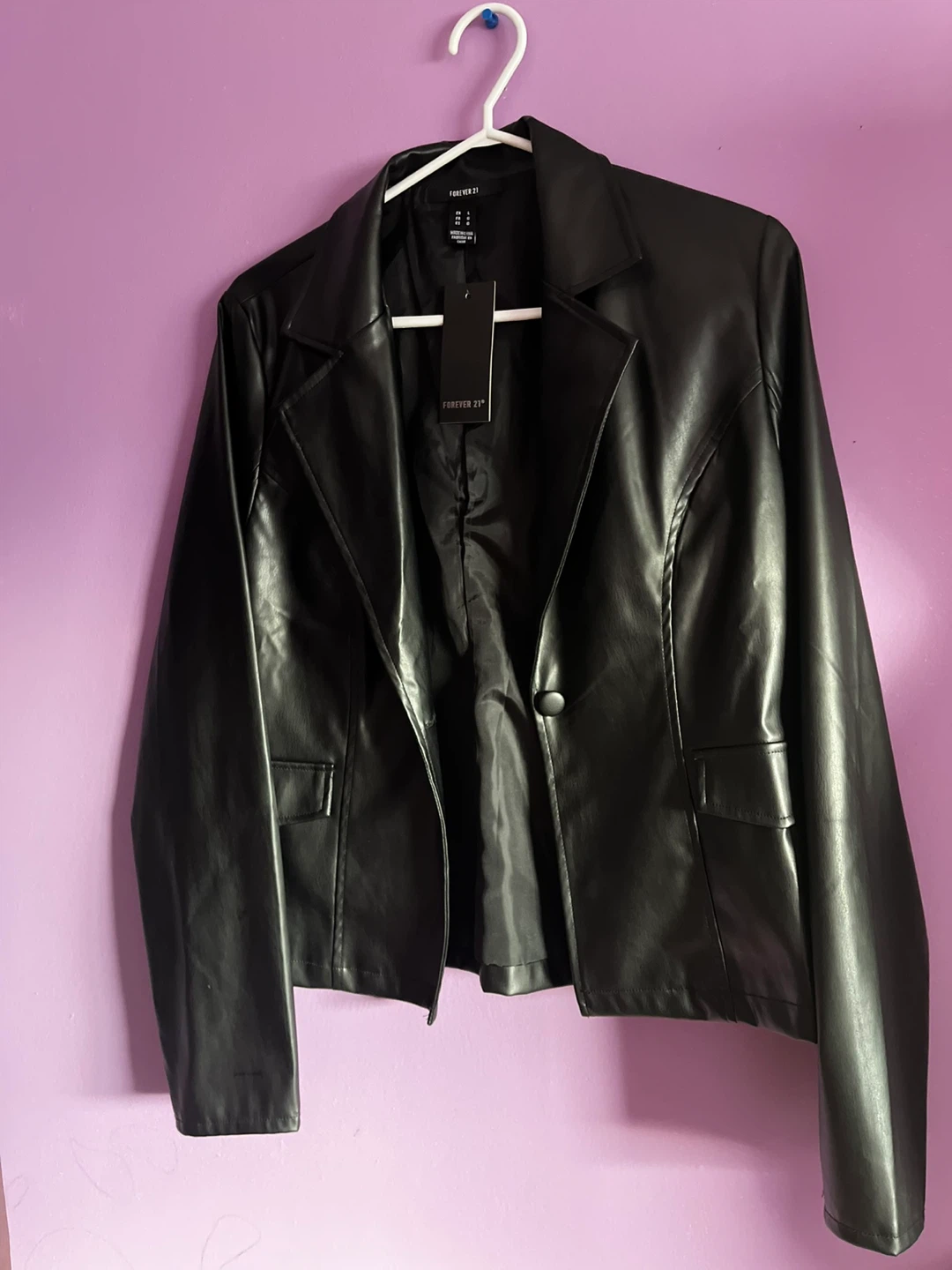 Forever 21 Black Faux Leather Blazer - Size L - photo 2