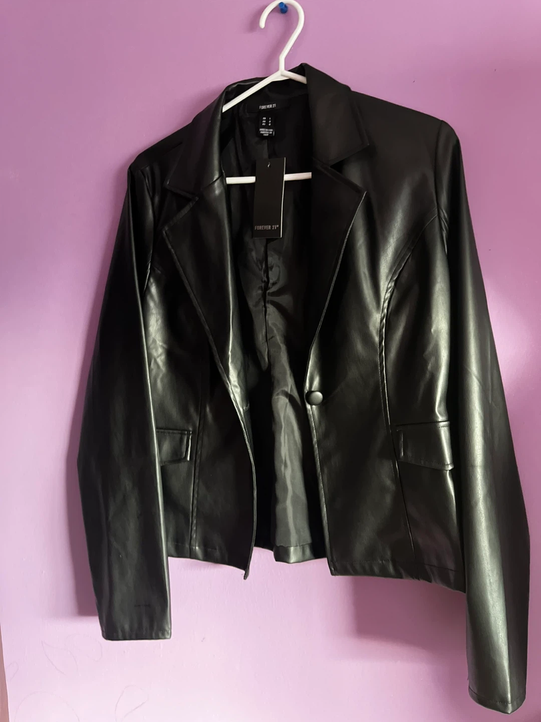 Forever 21 Black Faux Leather Blazer - Size L