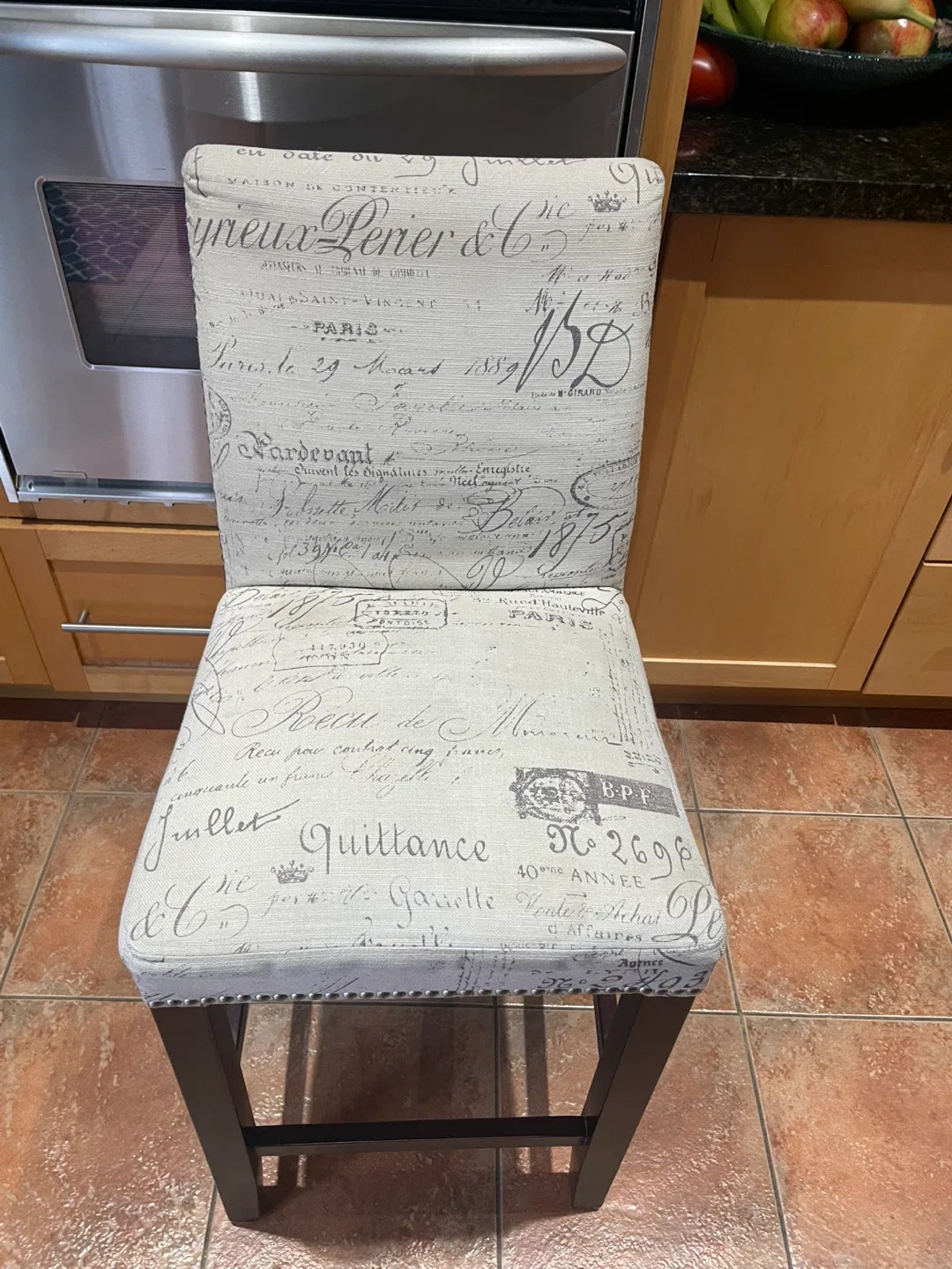 Upholstered Bar Stool with French Script image indicator(6)