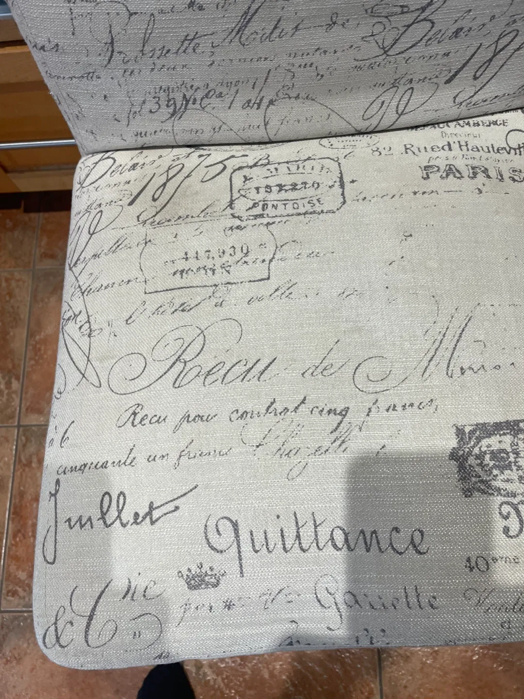 Upholstered Bar Stool with French Script image indicator(2)