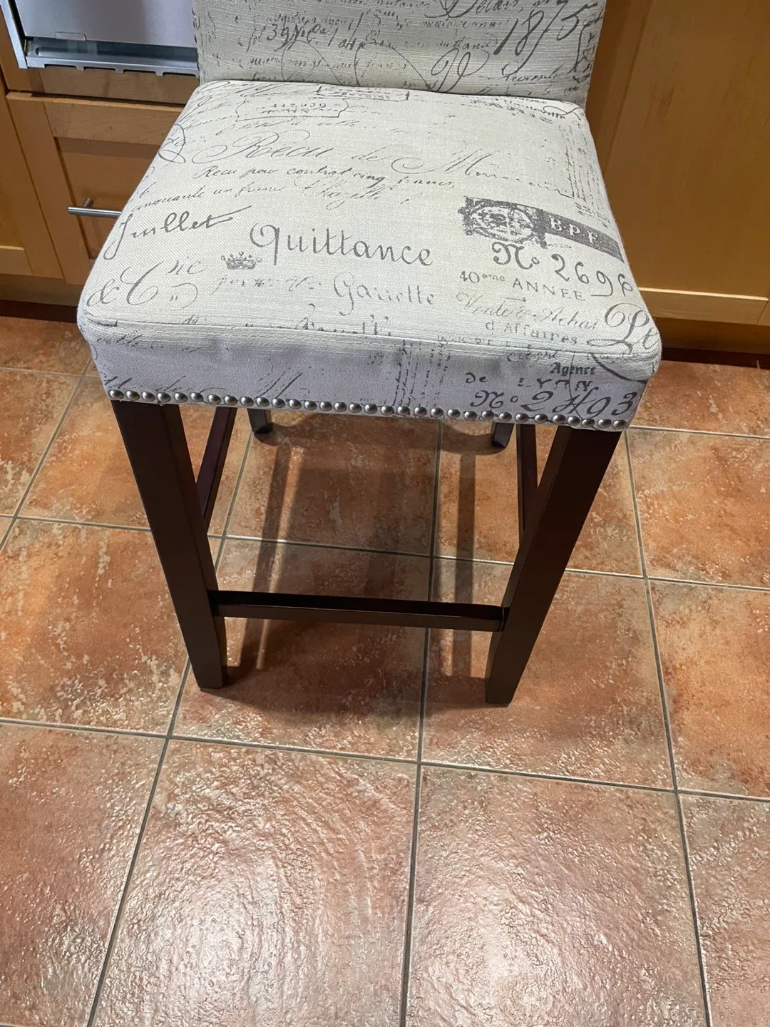 Upholstered Bar Stool with French Script image indicator(5)