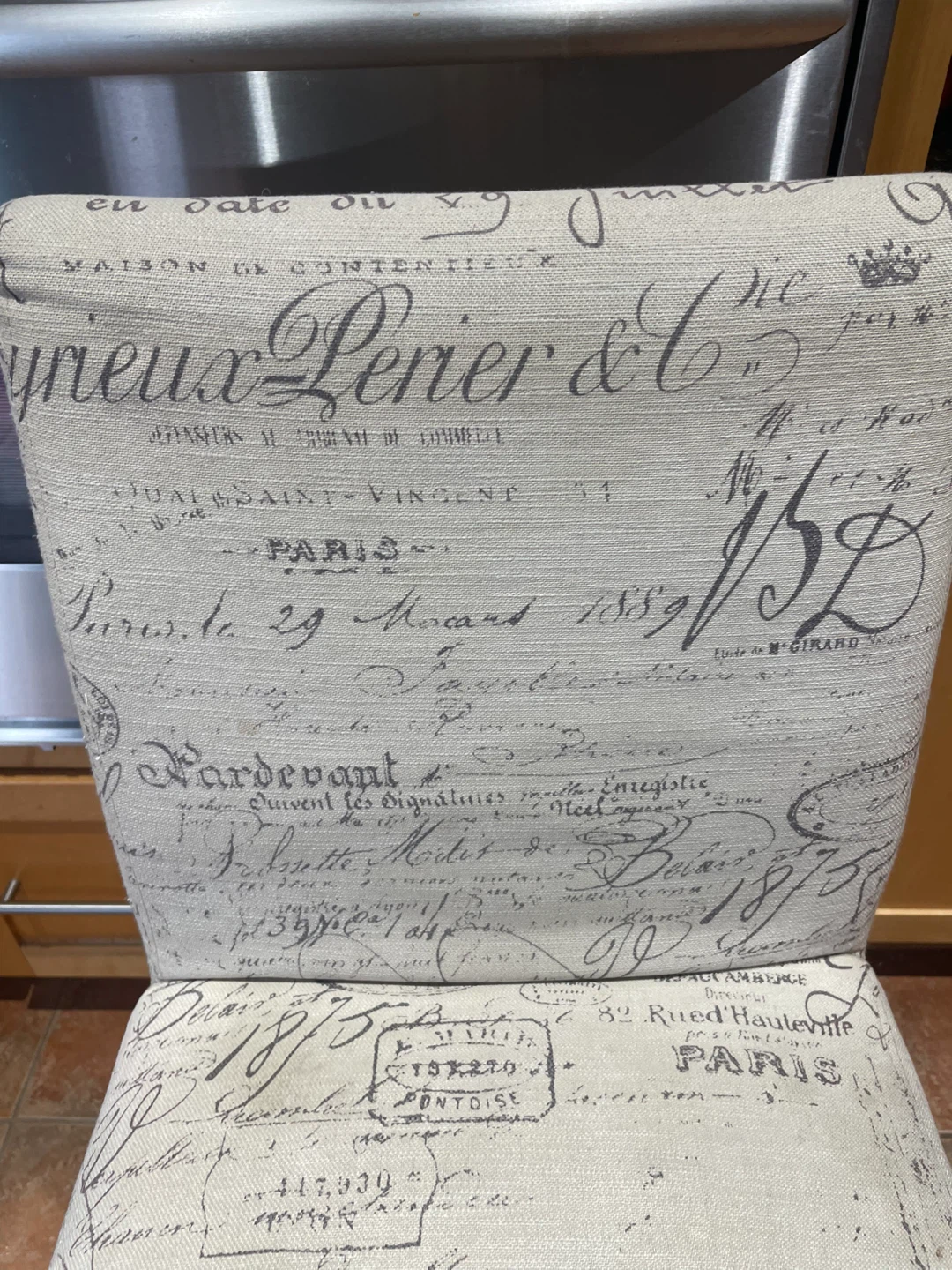 Upholstered Bar Stool with French Script