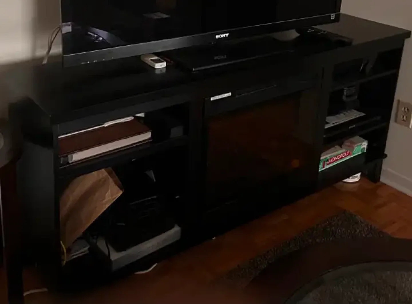 Black TV Stand with Fireplace