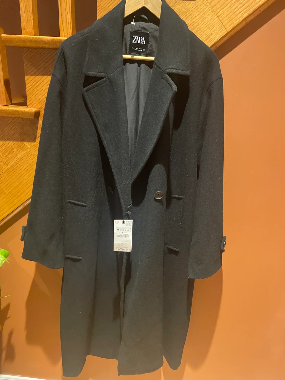 Zara Black Wool Blend Coat - Size M