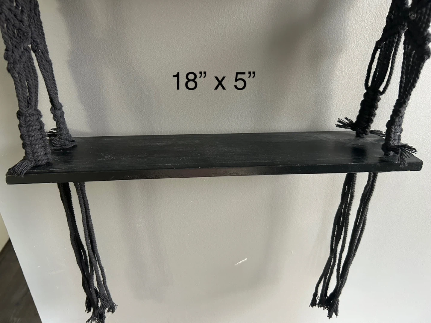 Macrame Hanging Shelf - Black, 18" x 5" - photo 5