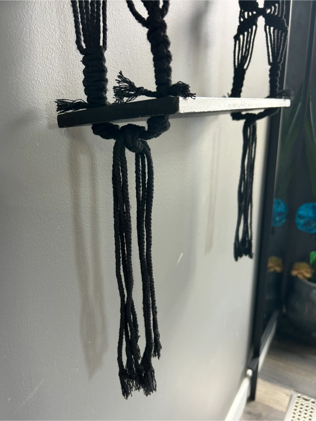 Macrame Hanging Shelf - Black, 18" x 5" - photo 3
