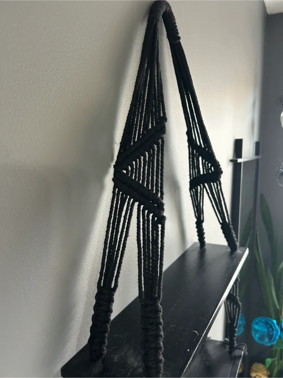 Macrame Hanging Shelf - Black, 18" x 5" image indicator(4)