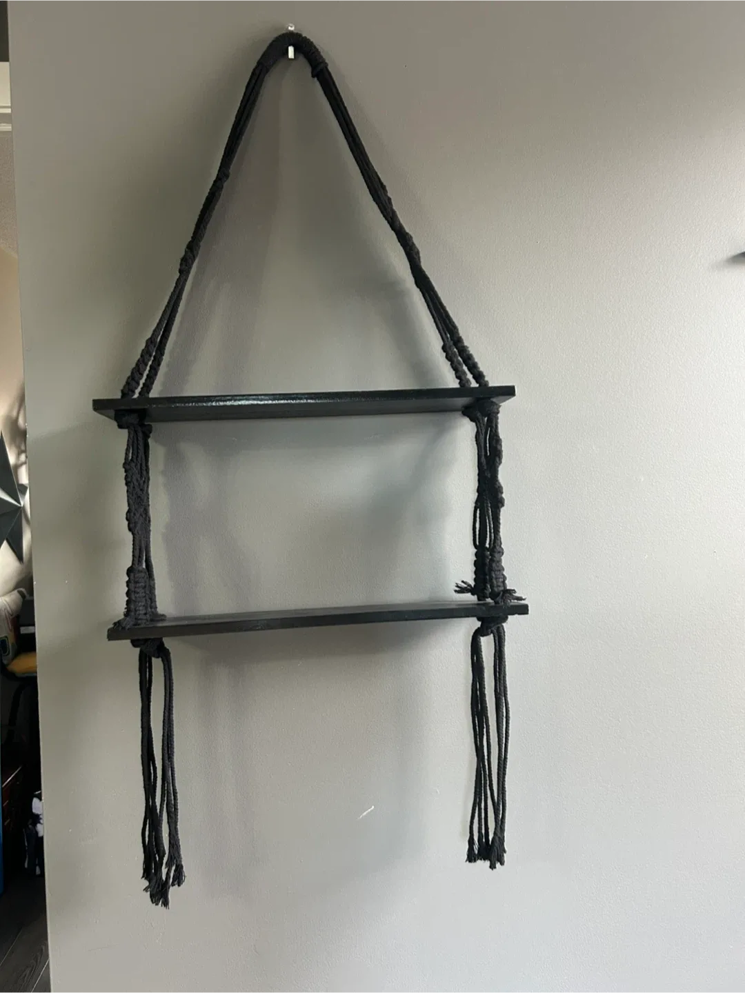 Macrame Hanging Shelf - Black, 18" x 5"