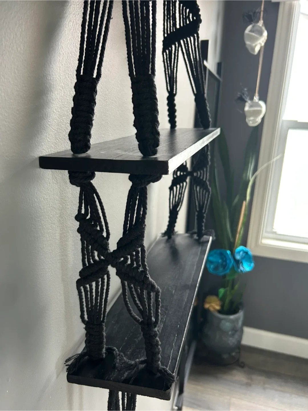 Macrame Hanging Shelf - Black, 18" x 5" image indicator(2)