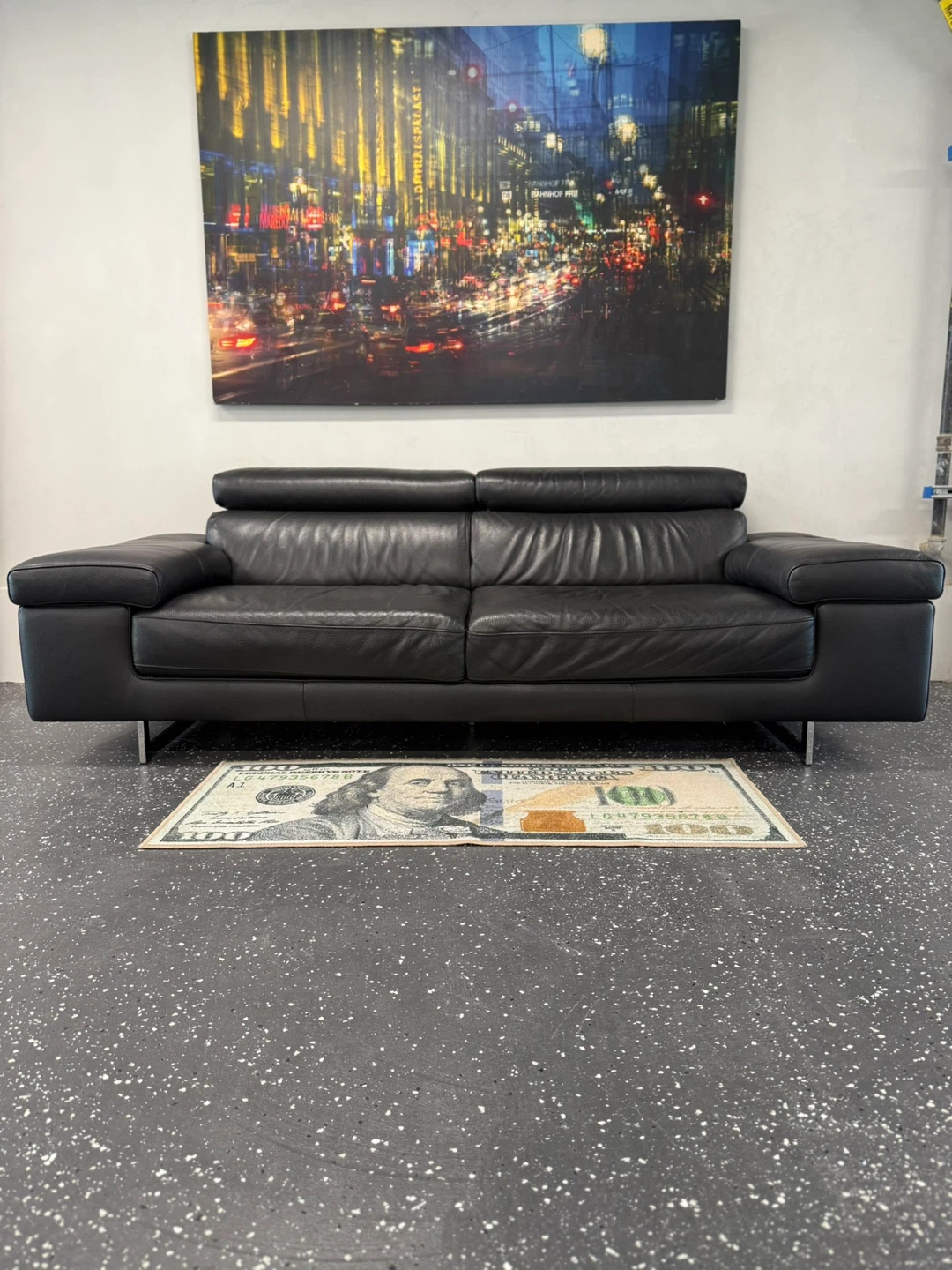 Natuzzi Editions Black Leather Sofa